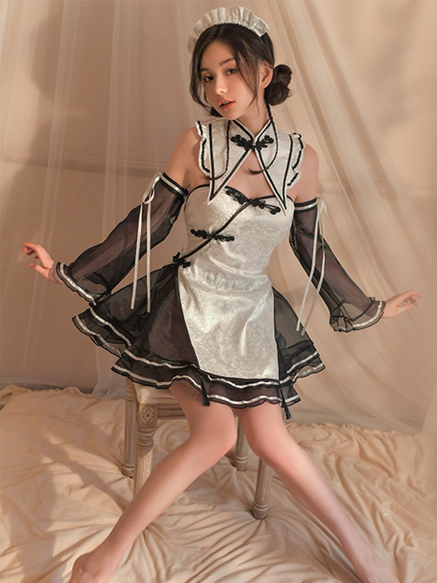 Chinese Dragon Jacquard Qipao Dress w/ Skirt - Two Piece Anime Outfit Blesssafe