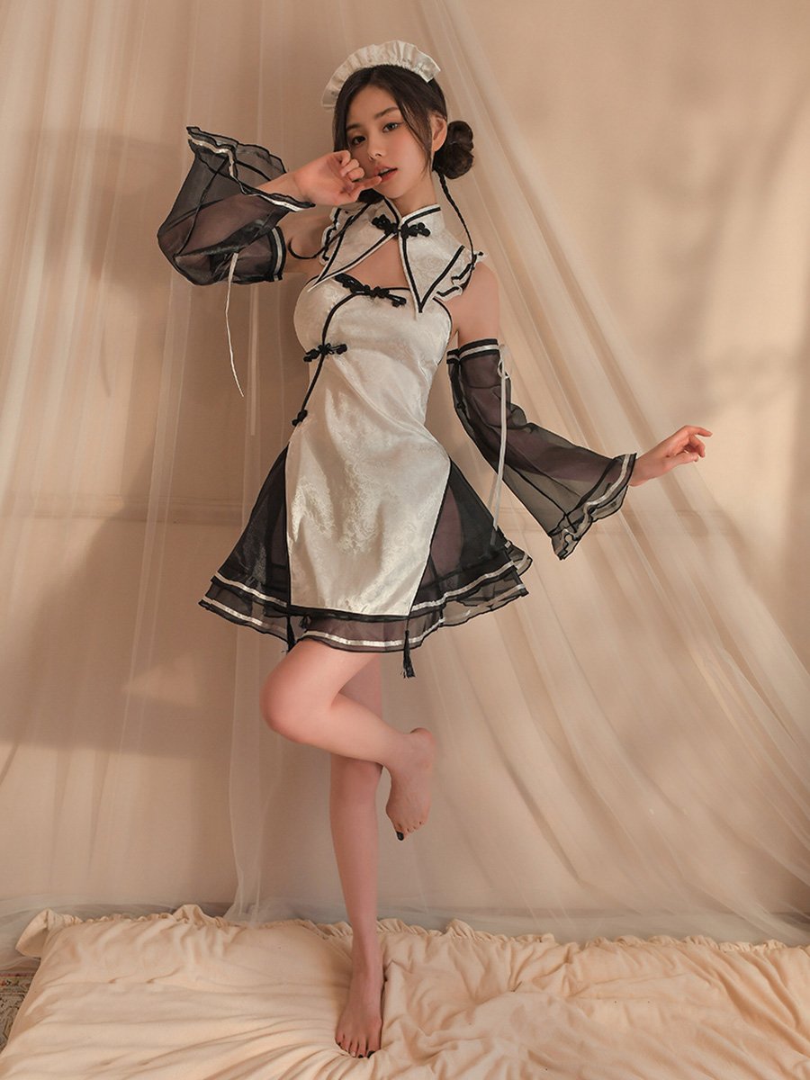 Chinese Dragon Jacquard Qipao Dress w/ Skirt - Two Piece Anime Outfit Blesssafe