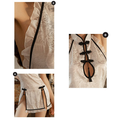 Classic Cosplay Lingerie Jacquard Side Slit Backless Exotic Nightgown Chinese Cheongsam Dress Blesssafe