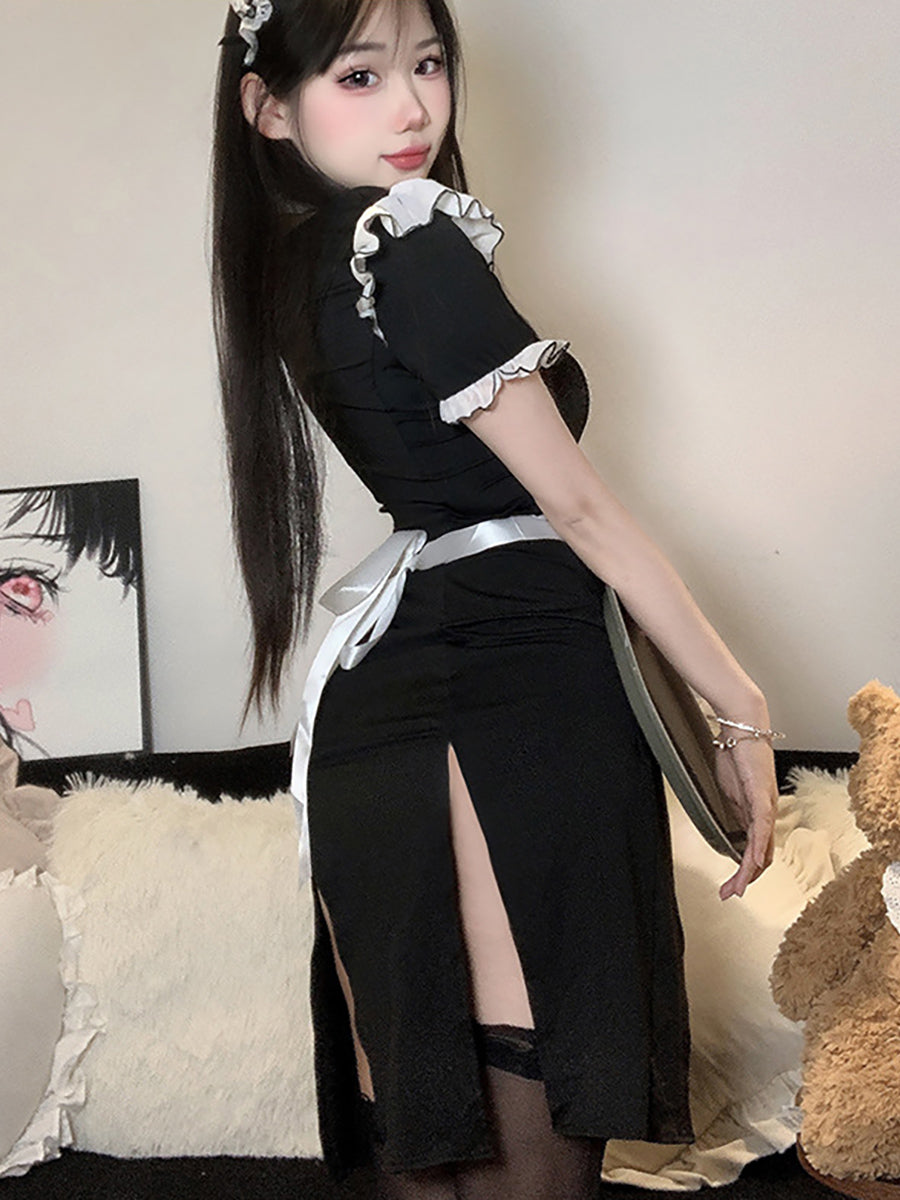 French Maid High Slit Cosplay Lingerie Dress Blesssafe