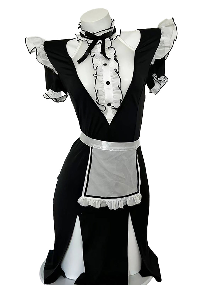 French Maid High Slit Cosplay Lingerie Dress Blesssafe