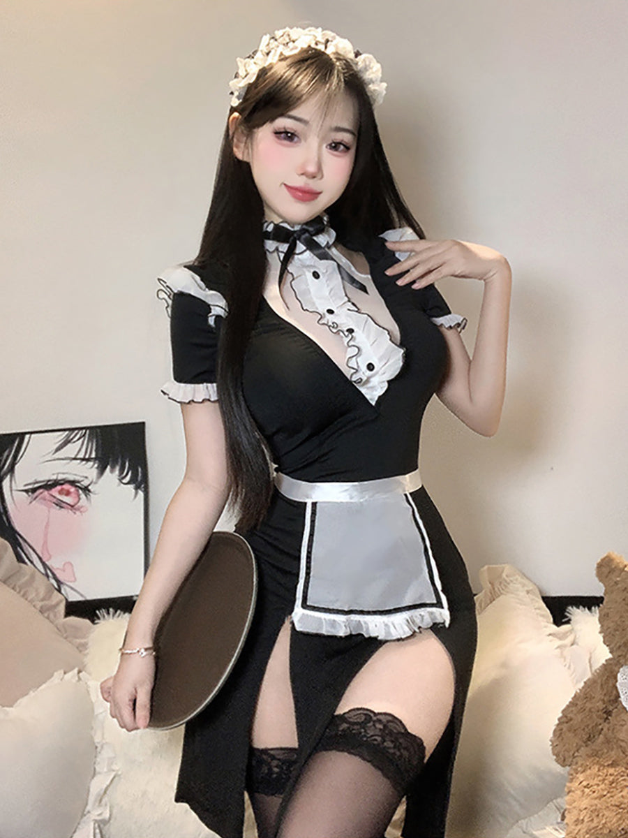 French Maid High Slit Cosplay Lingerie Dress Blesssafe
