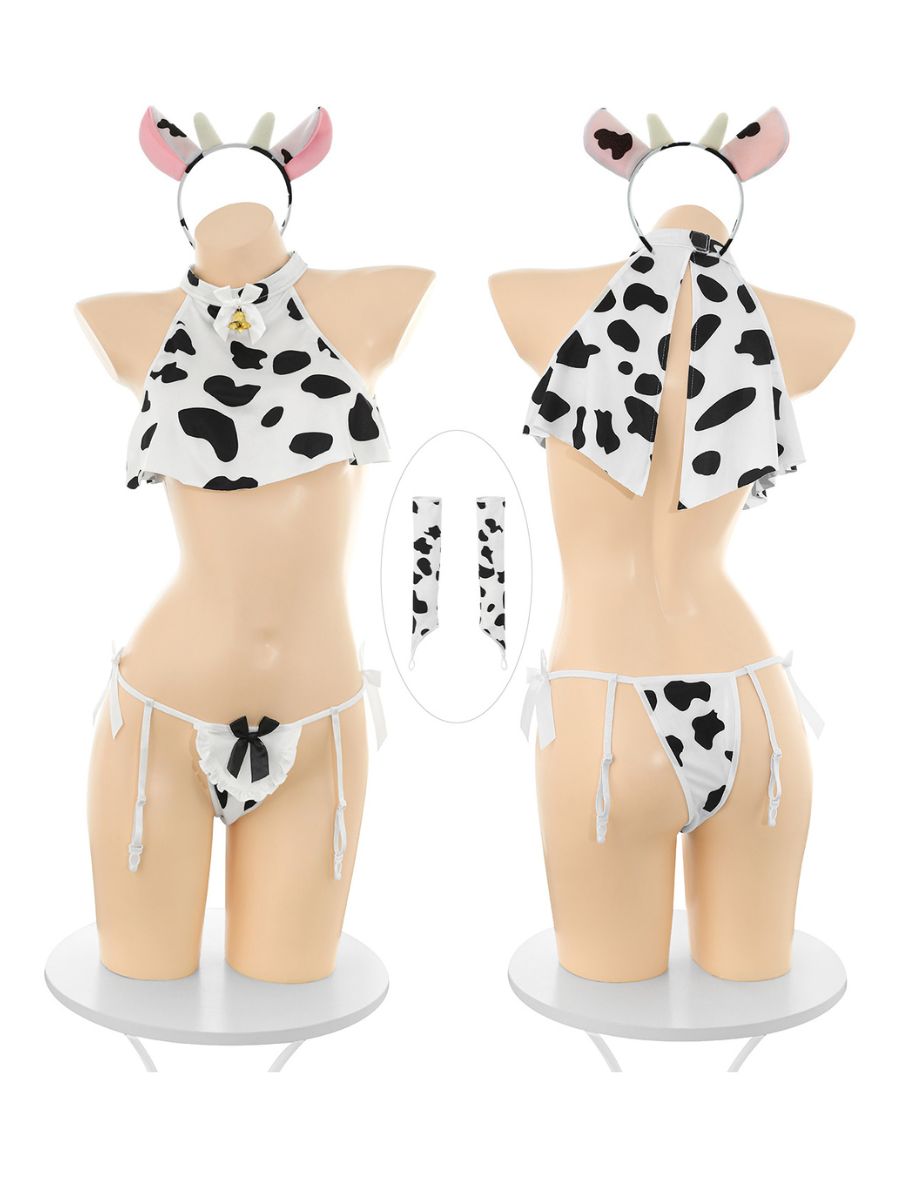 Cow Print Anime Cosplay Lingerie - Cute Spotted Rabbit Mesh Teddy Blesssafe