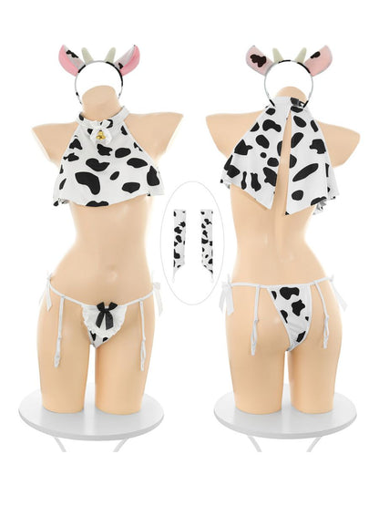 Cow Print Anime Cosplay Lingerie - Cute Spotted Rabbit Mesh Teddy Blesssafe