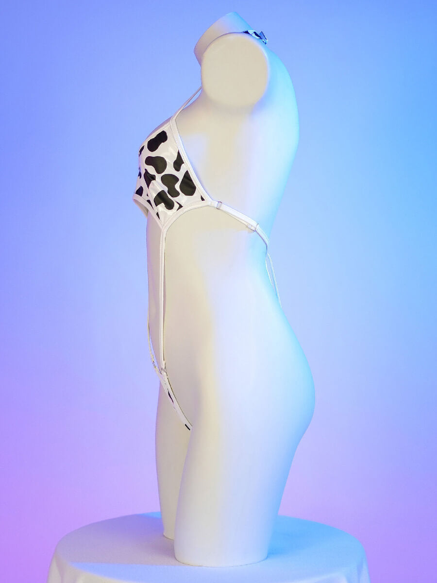 Strappy Cow Print Bodysuit - Sexy Open Back Anime Romper Blesssafe