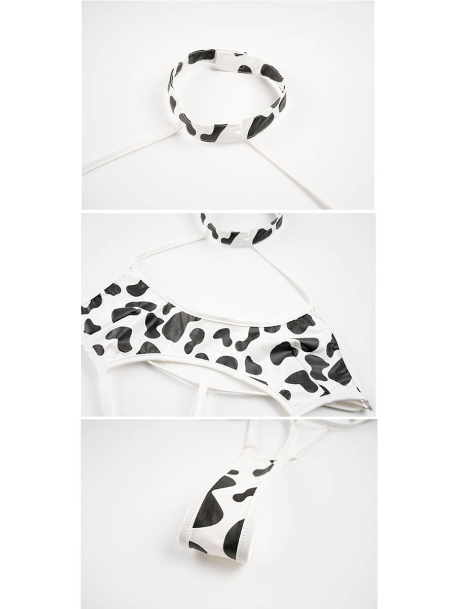 Strappy Cow Print Bodysuit - Sexy Open Back Anime Romper Blesssafe