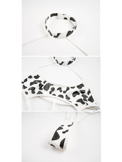 Strappy Cow Print Bodysuit - Sexy Open Back Anime Romper Blesssafe