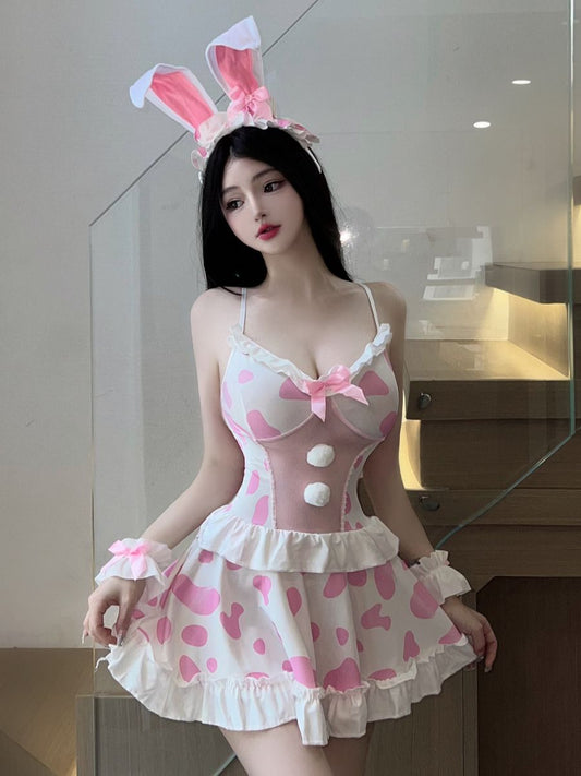 Cow Print Bunny Girl Lingerie Set - Mashup Anime Cosplay Teddy Blesssafe