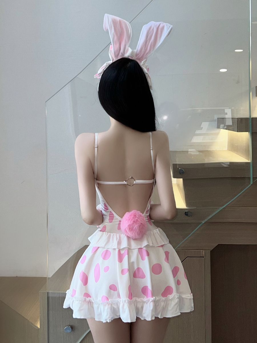 Cow Print Bunny Girl Lingerie Set - Mashup Anime Cosplay Teddy Blesssafe