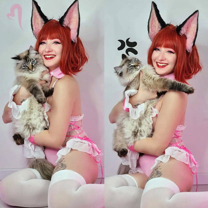 Cute Kitty Halter Lace Up Snaps Crotch Cat Cosplay Bodysuit blesssafe