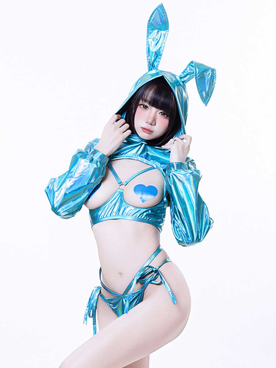 Cyber Bunny Reflective Costume - Holographic Glow Rave Gear blesssafe