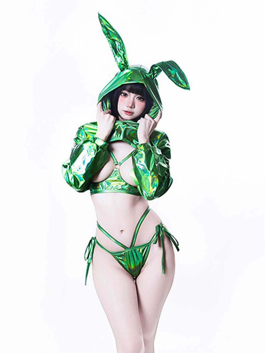 Cyber Bunny Reflective Costume - Holographic Glow Rave Gear blesssafe