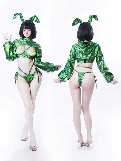 Cyber Bunny Reflective Costume - Holographic Glow Rave Gear blesssafe