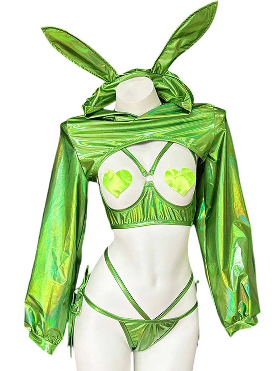 Cyber Bunny Reflective Costume - Holographic Glow Rave Gear blesssafe