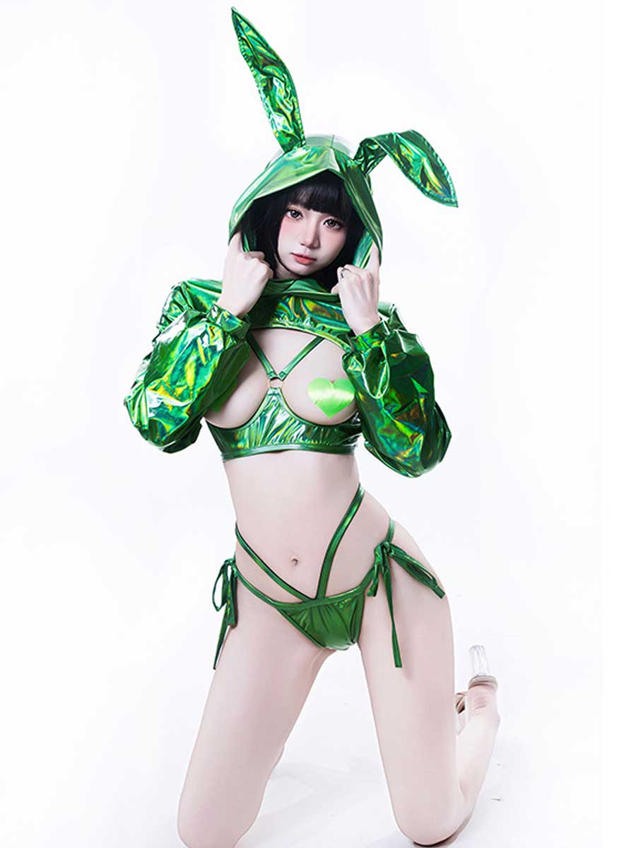 Cyber Bunny Reflective Costume - Holographic Glow Rave Gear blesssafe
