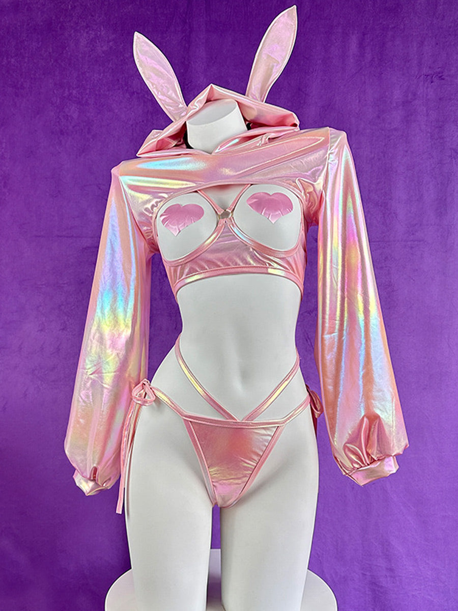 Cyber Bunny Reflective Costume - Holographic Glow Rave Gear blesssafe