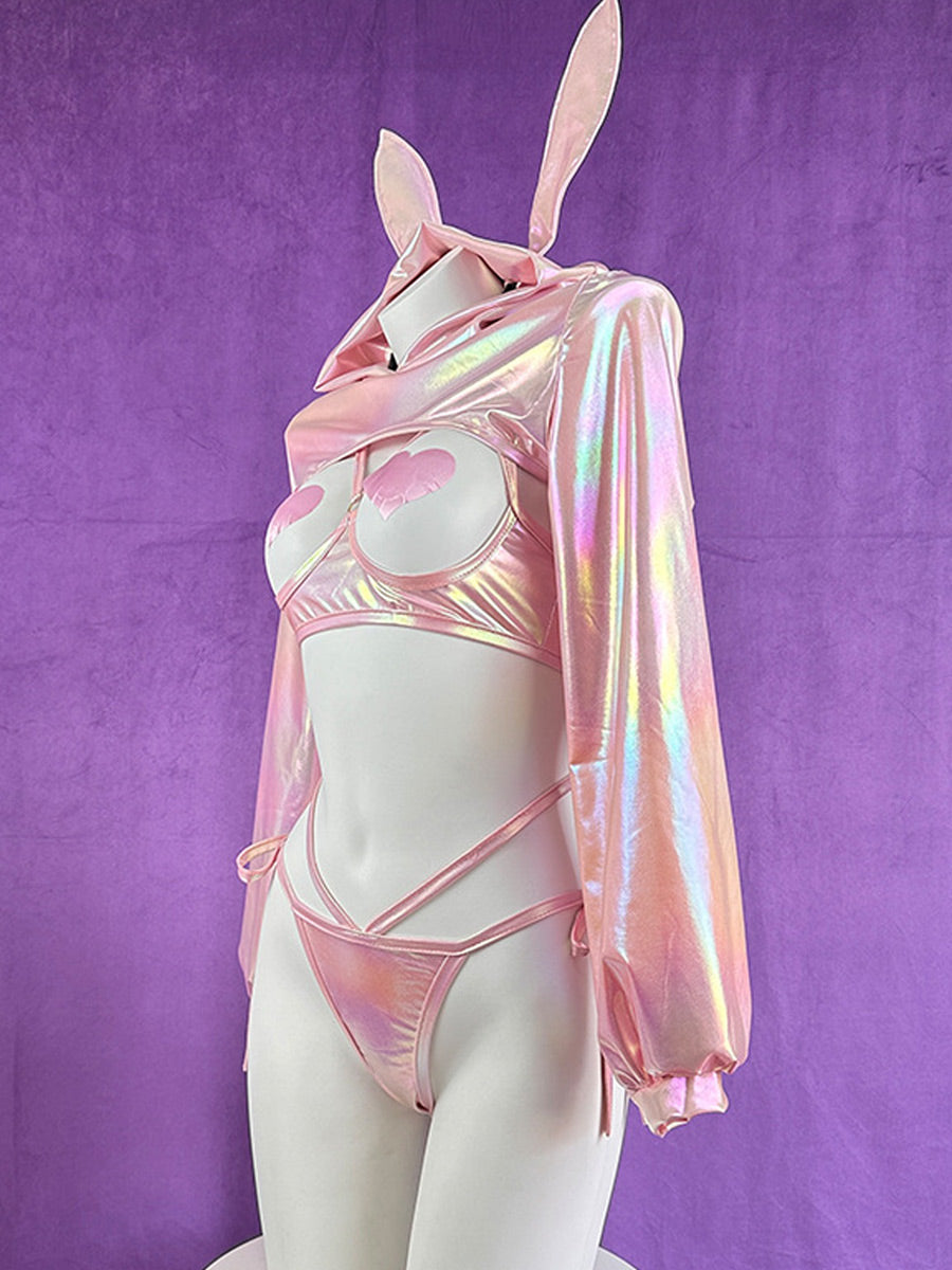 Cyber Bunny Reflective Costume - Holographic Glow Rave Gear blesssafe