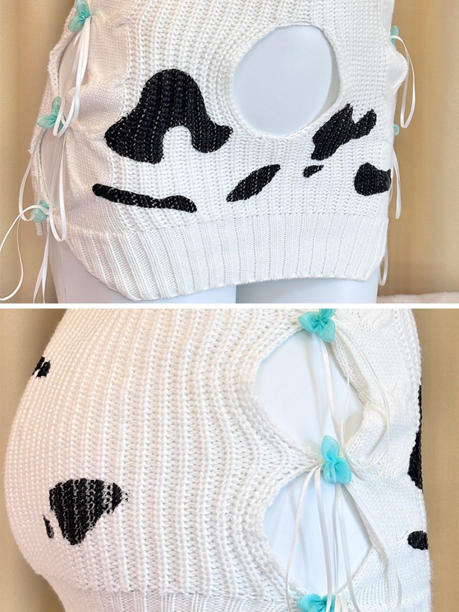 Dairy Cow Turtleneck Sweater Dress - Anime Backless Virgin Killer Blesssafe
