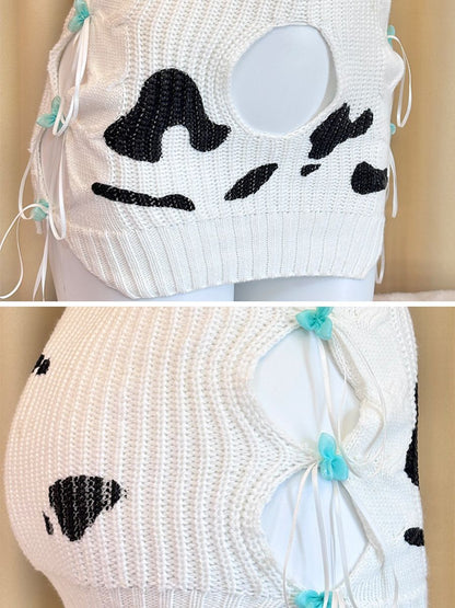 Dairy Cow Turtleneck Sweater Dress - Anime Backless Virgin Killer Blesssafe