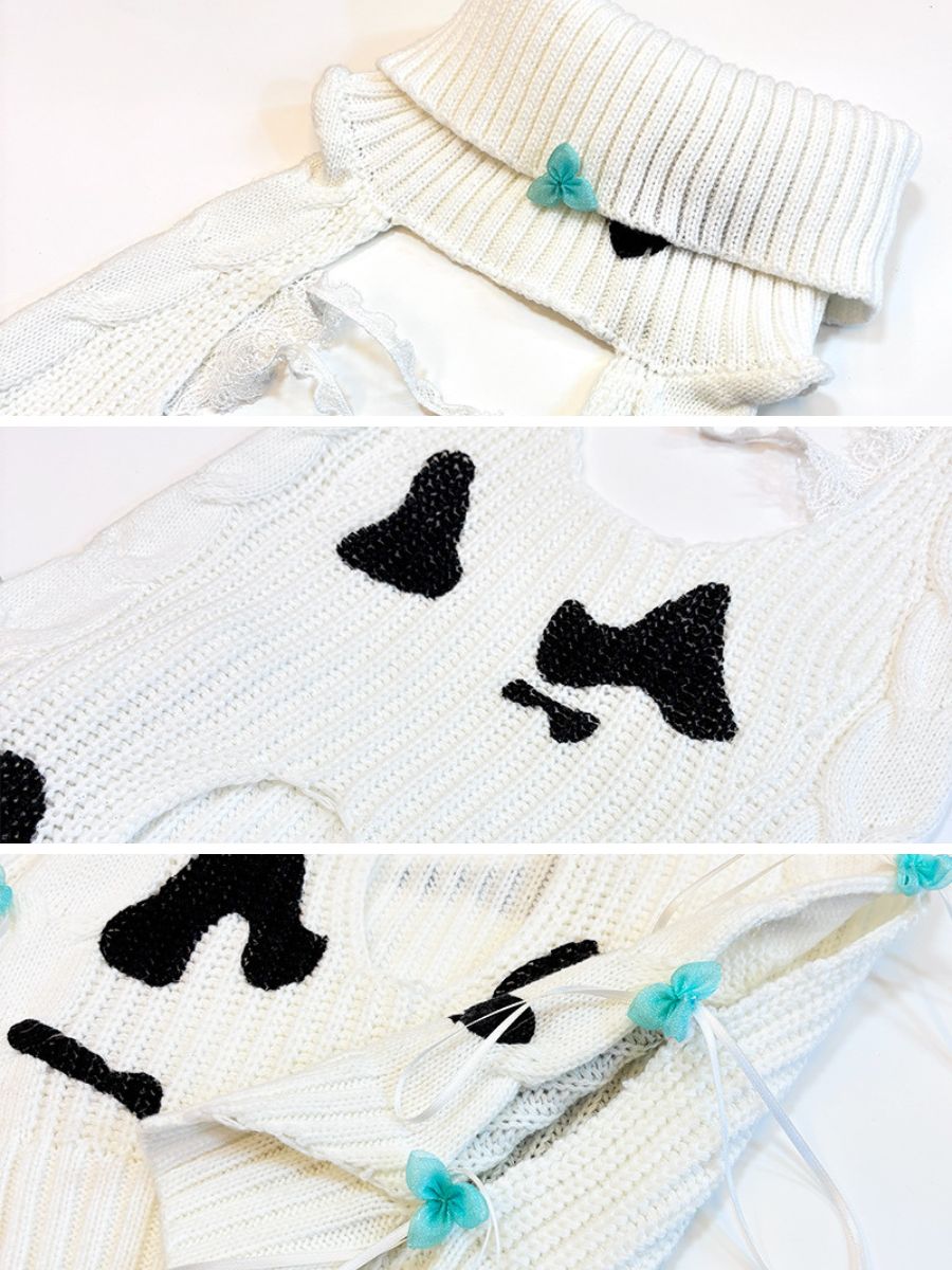 Dairy Cow Turtleneck Sweater Dress - Anime Backless Virgin Killer Blesssafe