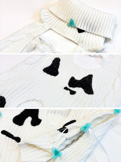 Dairy Cow Turtleneck Sweater Dress - Anime Backless Virgin Killer Blesssafe