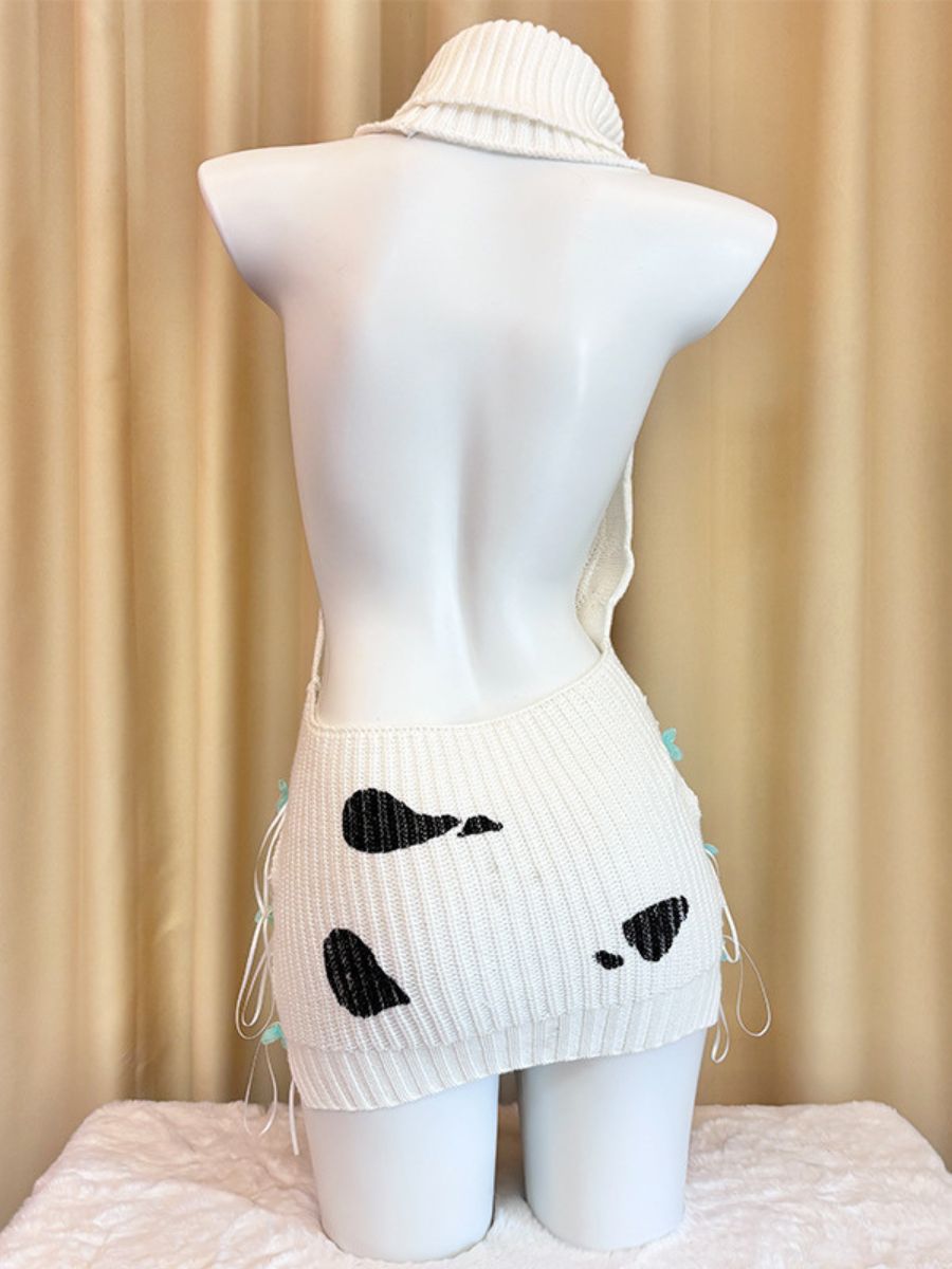 Dairy Cow Turtleneck Sweater Dress - Anime Backless Virgin Killer Blesssafe