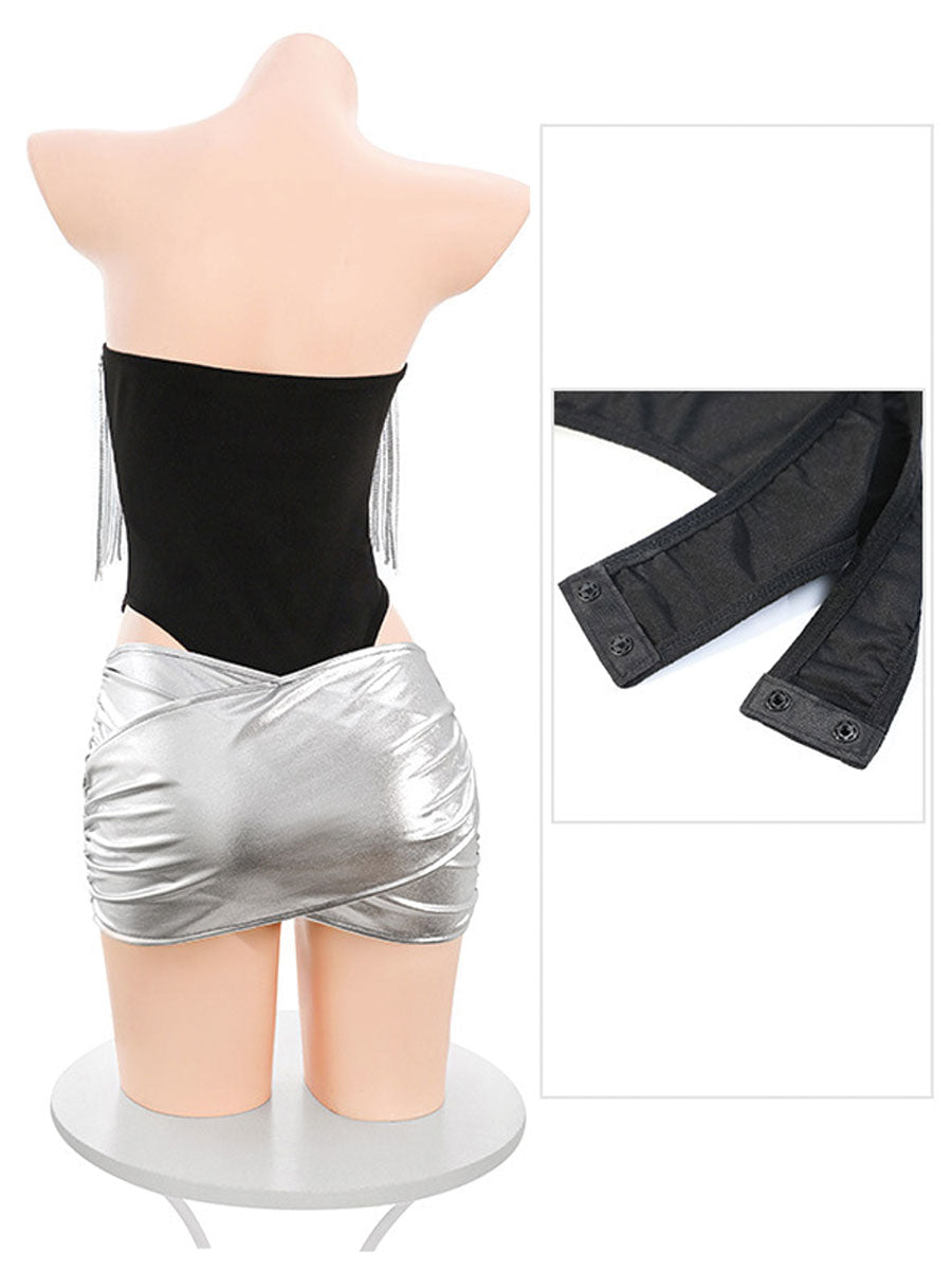 Bunny Rabbit Metallic Skirt Set - Shiny Rave Festival Lingerie blesssafe