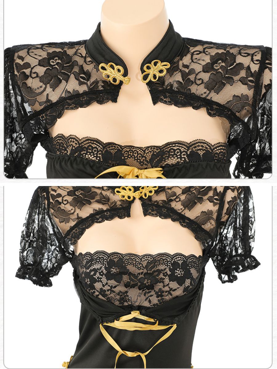 Elegant Black Lace Cheongsam Dress - Sexy Chinese Qipao Lingerie Blesssafe