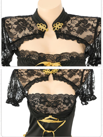 Elegant Black Lace Cheongsam Dress - Sexy Chinese Qipao Lingerie Blesssafe
