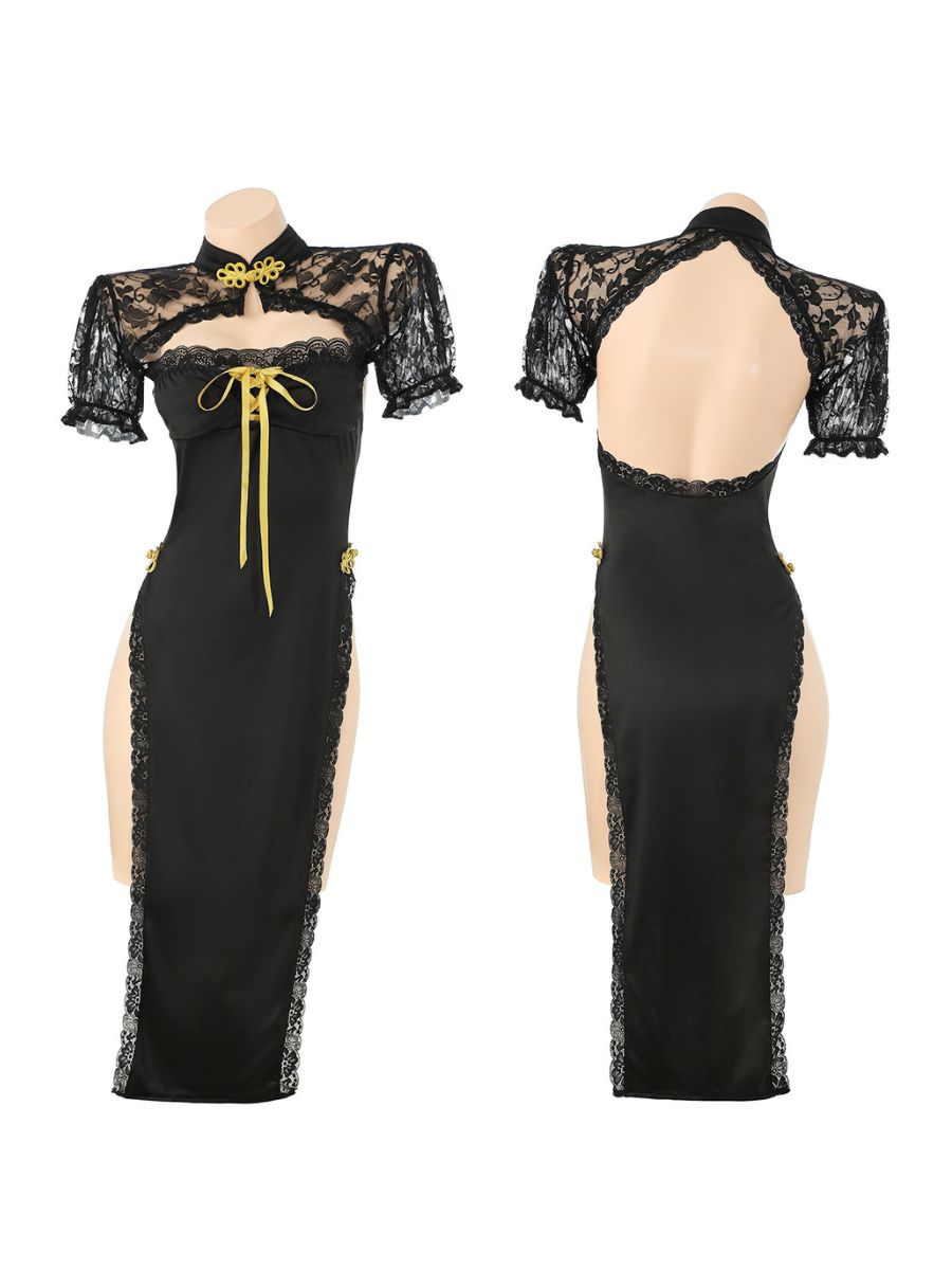 Elegant Black Lace Cheongsam Dress - Sexy Chinese Qipao Lingerie Blesssafe