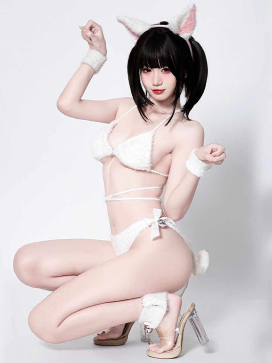 Cute Fluffy Cat Cosplay Lingerie Set blesssafe