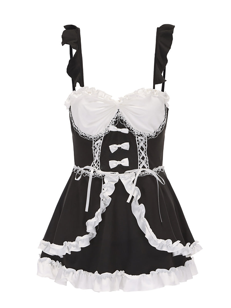 Black and White Ruffled Apron Cosplay Dress Set Blesssafe