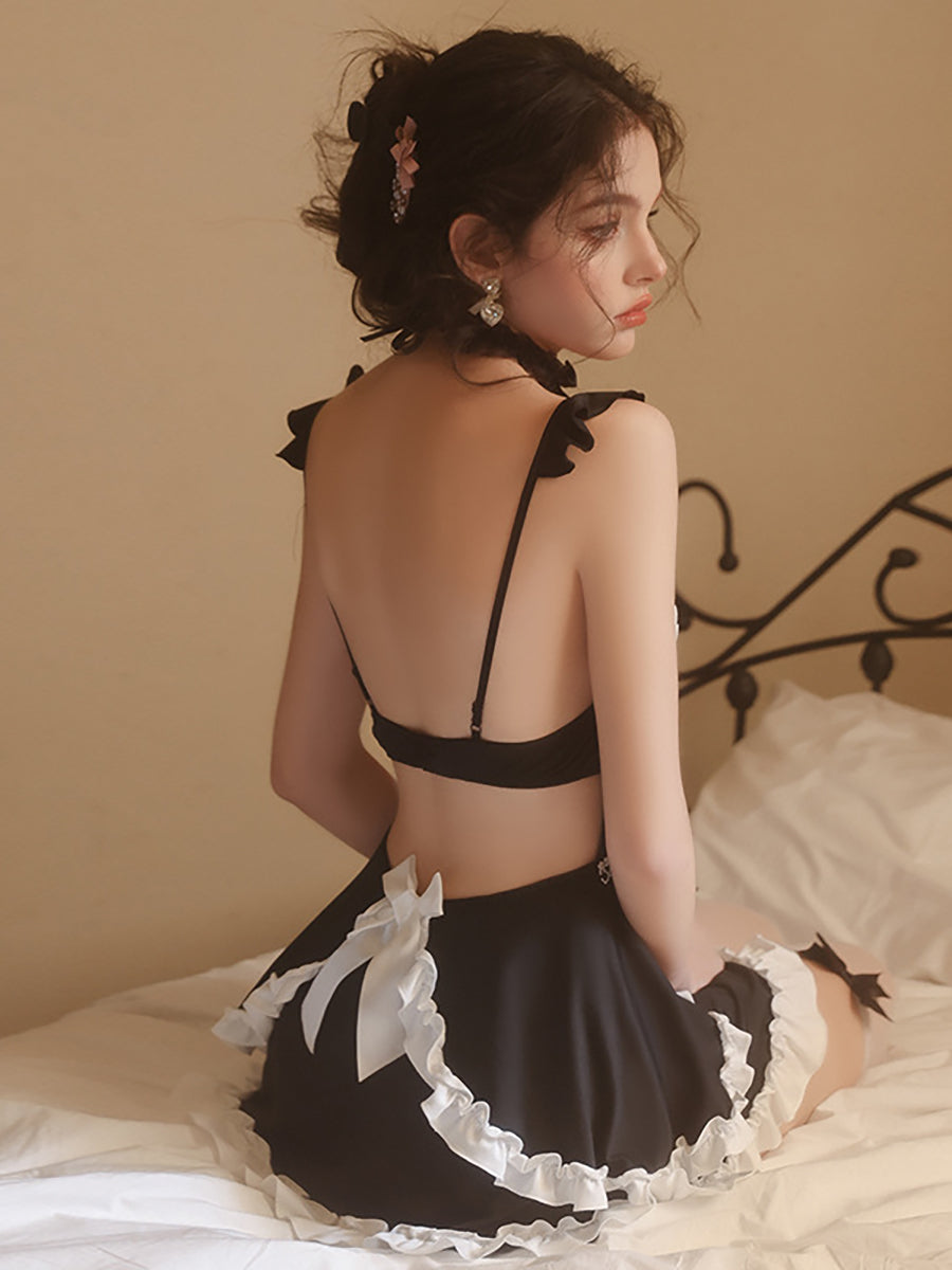 Black and White Ruffled Apron Cosplay Dress Set Blesssafe