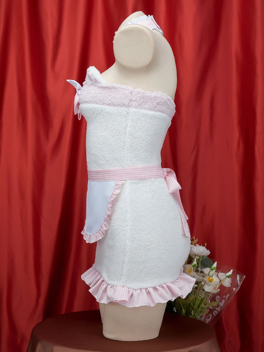 White Furry Cat Strapless Mini Dress Costume blesssafe