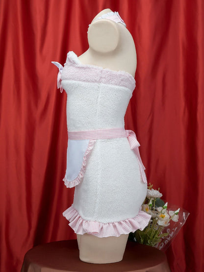 White Furry Cat Strapless Mini Dress Costume blesssafe