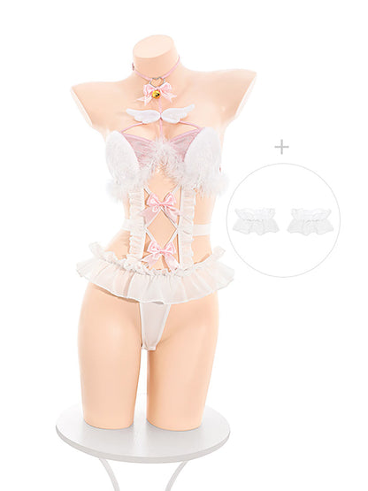 Furry Cat Angel Crotchless Bodysuit blesssafe