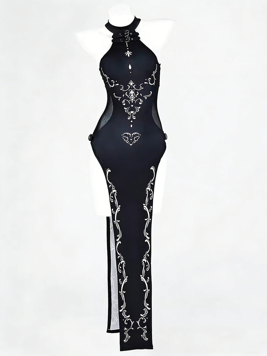 Gothic Elf High Slit Cheongsam - Dark Fantasy Anime Qipao Gown Blesssafe