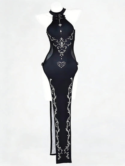 Gothic Elf High Slit Cheongsam - Dark Fantasy Anime Qipao Gown Blesssafe