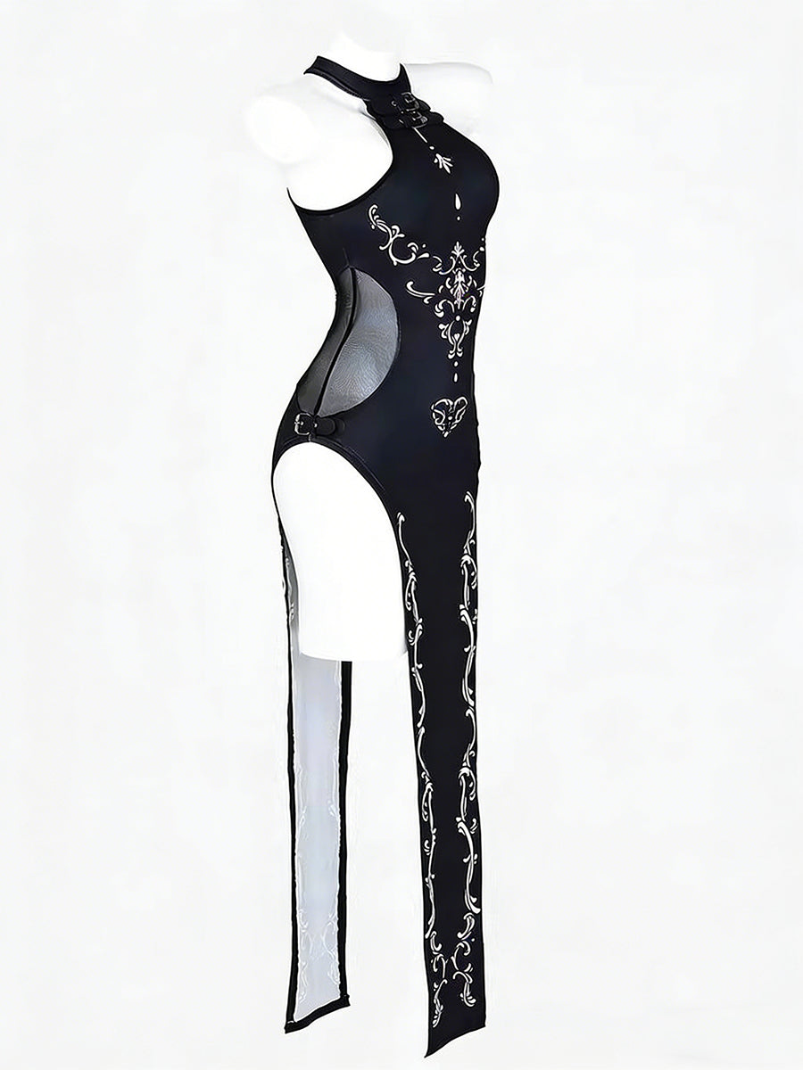 Gothic Elf High Slit Cheongsam - Dark Fantasy Anime Qipao Gown Blesssafe