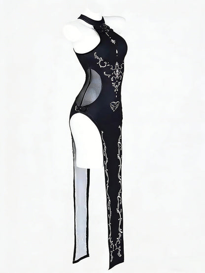 Gothic Elf High Slit Cheongsam - Dark Fantasy Anime Qipao Gown Blesssafe