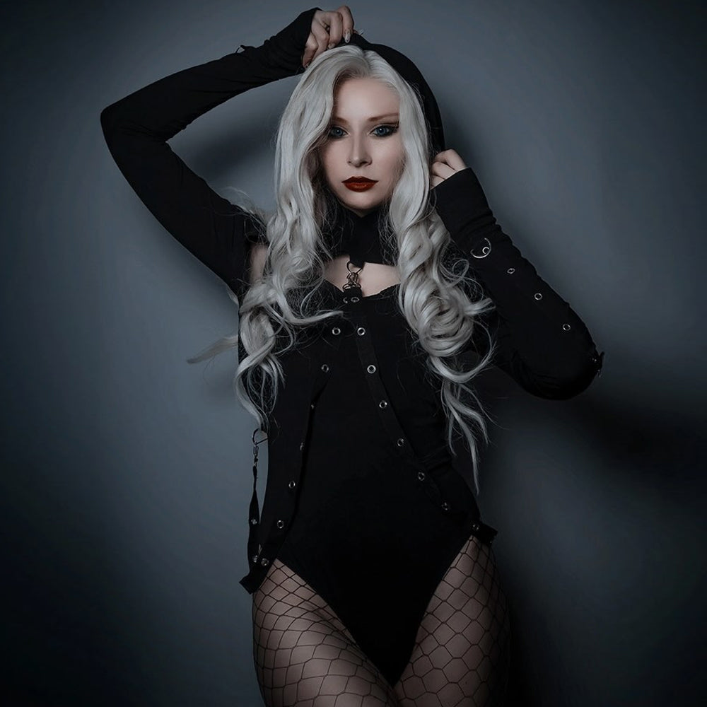 Dark Gothic Lingerie Off-Shoulder Hoodie
