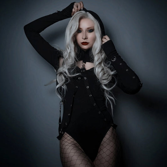Dark Gothic Lingerie Off-Shoulder Hoodie
