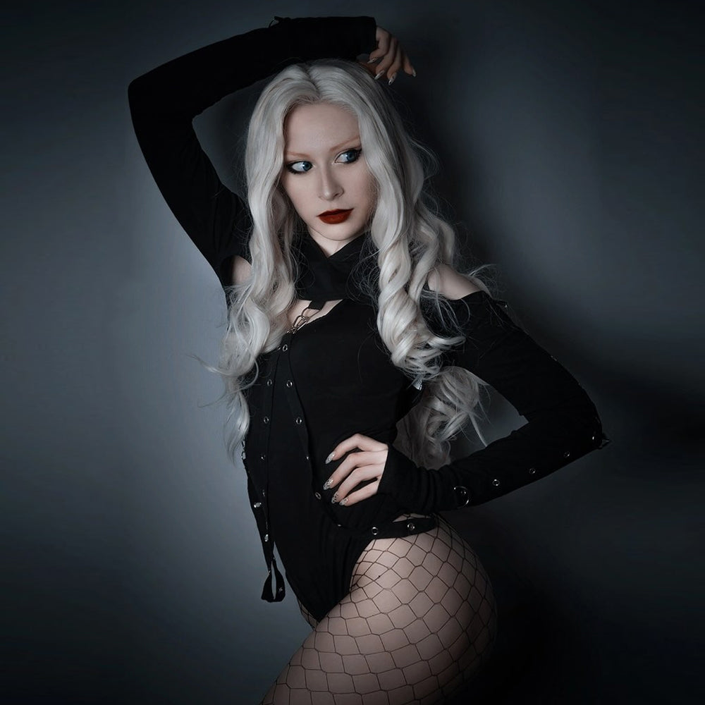 Dark Gothic Lingerie Off-Shoulder Hoodie
