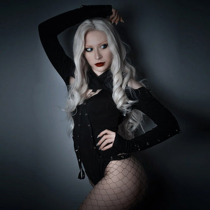 Dark Gothic Lingerie Off-Shoulder Hoodie