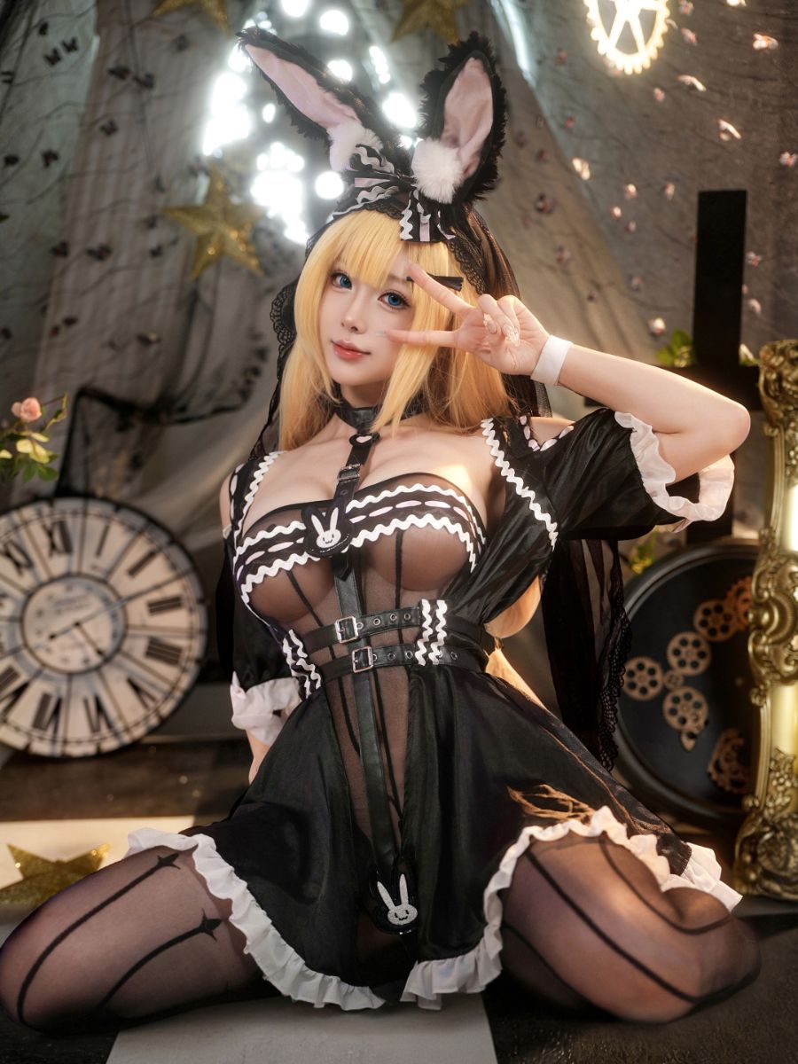 Black Lolita Bunny Cosplay Costume Sweet Gothic Lace Rabbit Set blesssafe