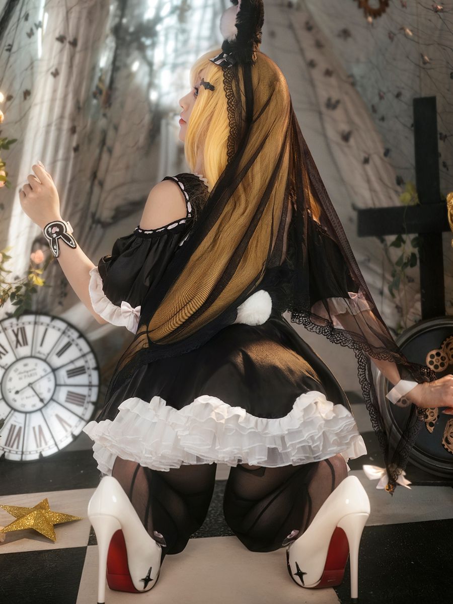 Black Lolita Bunny Cosplay Costume Sweet Gothic Lace Rabbit Set blesssafe