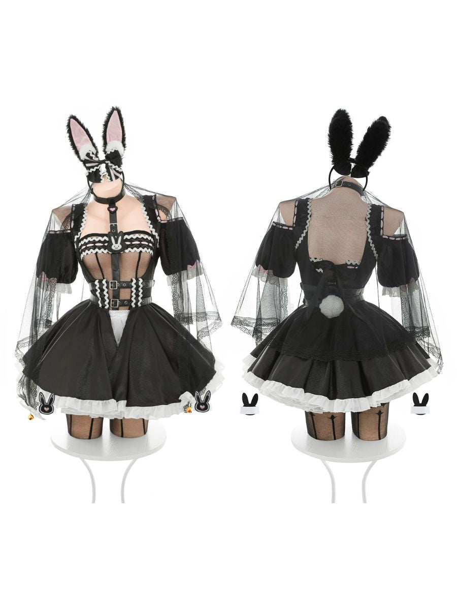 Black Lolita Bunny Cosplay Costume Sweet Gothic Lace Rabbit Set blesssafe