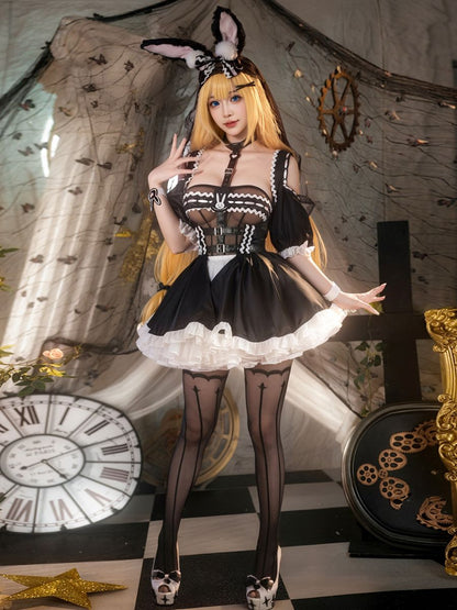 Black Lolita Bunny Cosplay Costume Sweet Gothic Lace Rabbit Set blesssafe