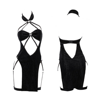 Blesssafe Sexy Chinese Strappy Dress Black Anime Lingerie Cosplay Costume High Slit Clubwear Party Outfits Blesssafe