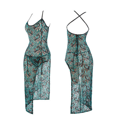 Hollow Cheongsam Dress Embroidery Peacock Lace Chemise Set Chinese Qipao Dress Blesssafe